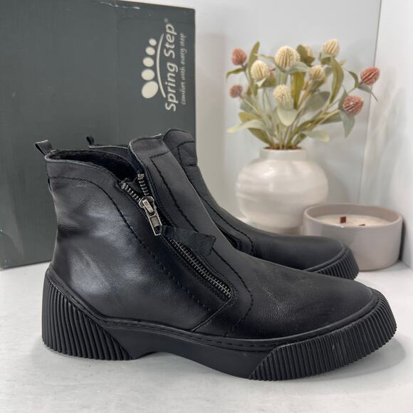 Spring Step Kelko Leather Ankle Boots Black 20378-2315 Women 10.5/EU 42 - Picture 3 of 10